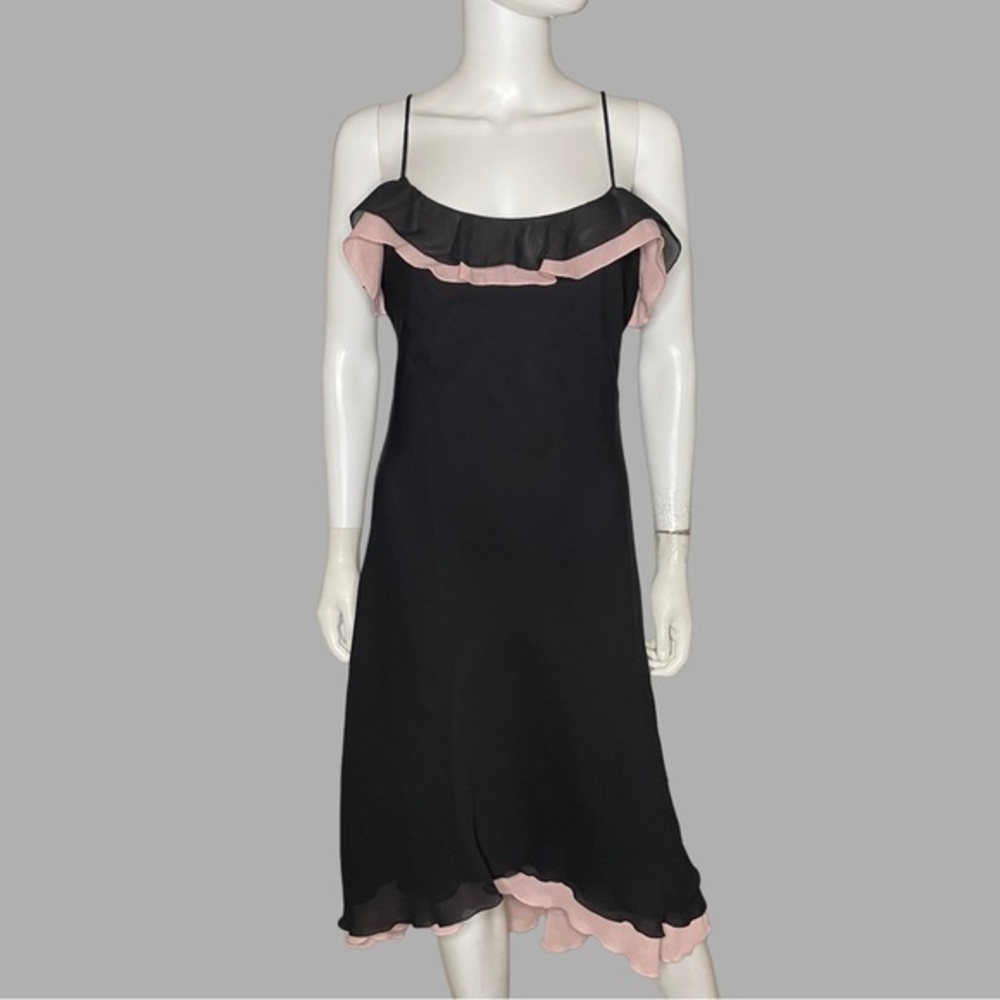 Bisou Bisuo Black & Pink Ruffled Vintage Sleeveless Midi Dress‎